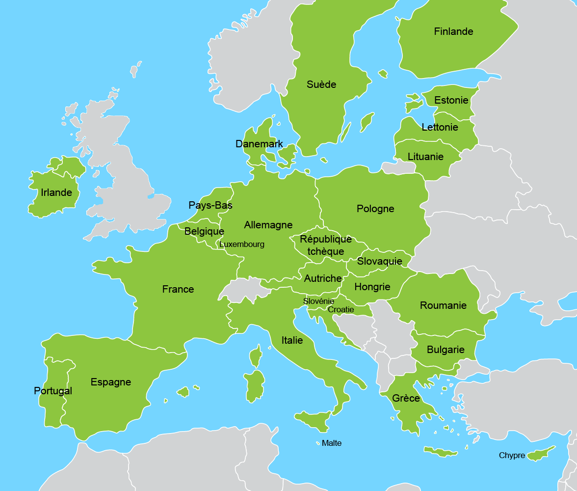 Image d’une carte montrant les états membres de l’Union Européenne